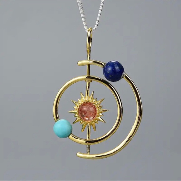 Handmade Jewelry - 🆕 Artisan Handmade 925 Silver Lapis Turquoise Solar System Necklace